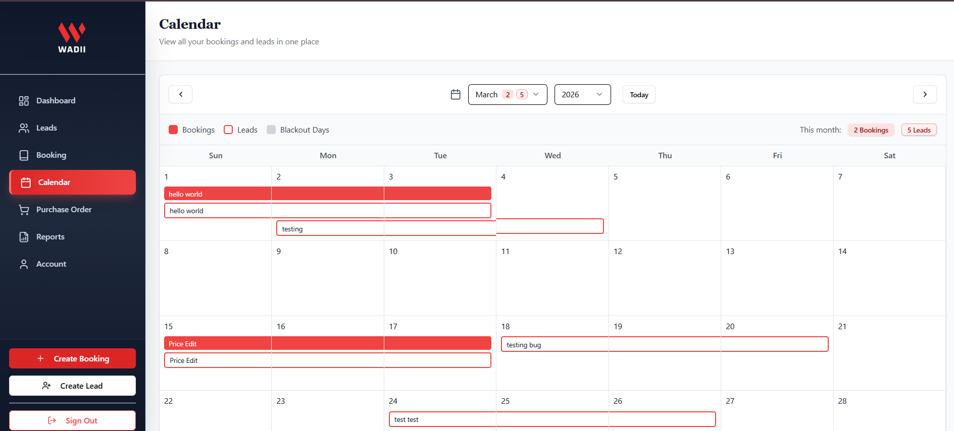 Banquet booking calendar showing event schedules and venue availability