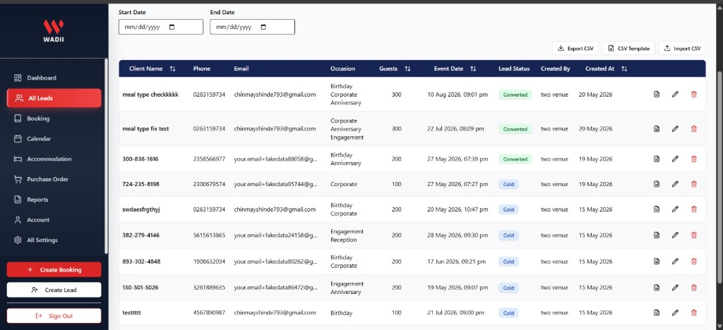 Banquet CRM software lead management and customer follow-up dashboard